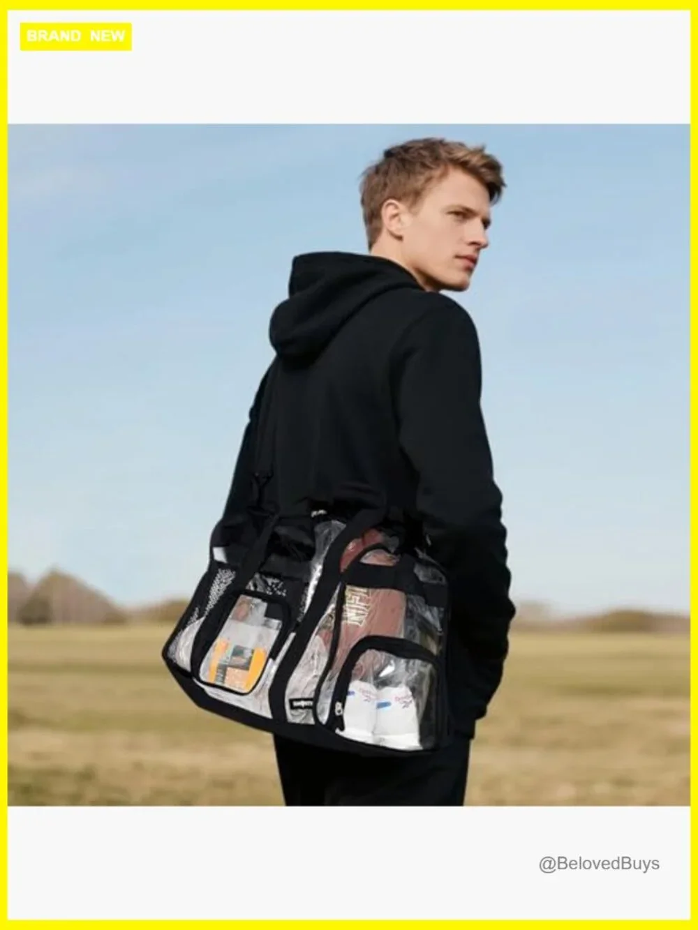 Large Heavy Duty Clear Duffel Bag with Shoe Compartment Stadium Approved